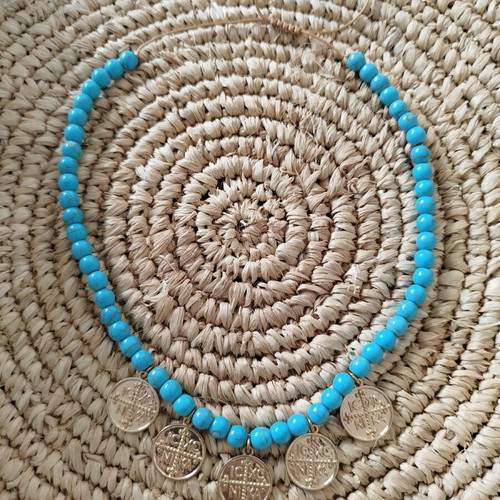 Chalcedony necklace handmade, new, turquoise