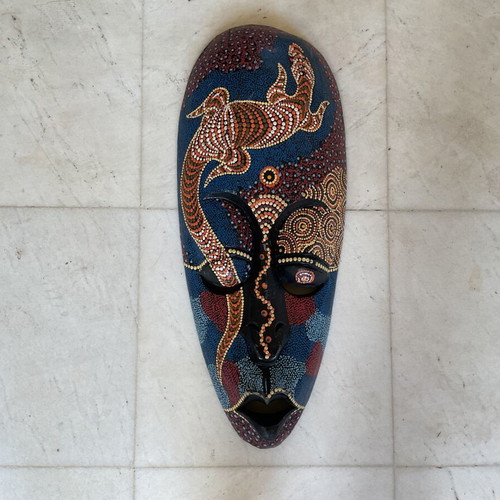 Handmade wooden ethnic wall mask with dot art technique like new