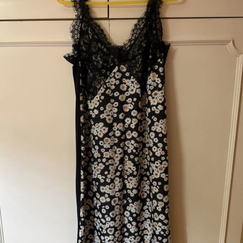 Zara midi slip dress with daisy print and black lace