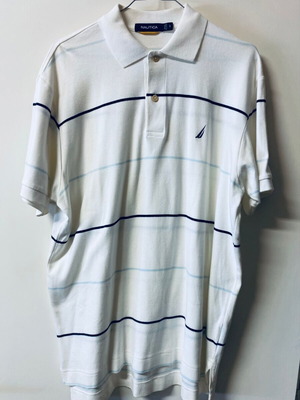 Nautica Men's Polo Shirt regular fit used, white and blue, size S