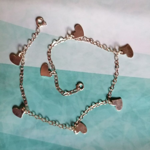 Silver 925 anklet with chain and hanging hearts new