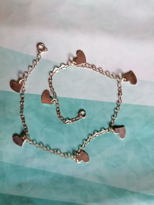 Silver 925 anklet with chain and hanging hearts new