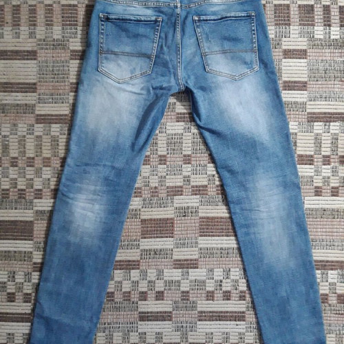 Distressed elastic regular-fit jeans like new, men's, blue