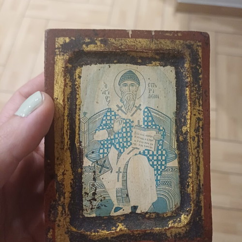 Wooden Icon Saint Spyridon with Miniature Easels new