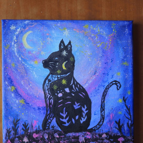 Handmade painting on canvas 20x20 cm "Cosmic Cat"