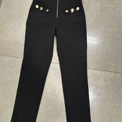 High-Waisted Black Pants with Gold Details Size S