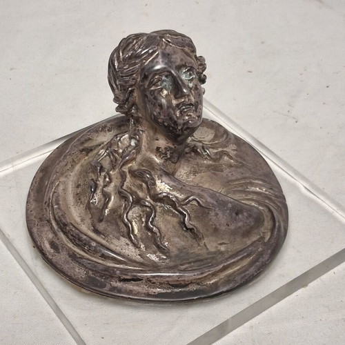 Vintage Silver Plated Presse-Papier Art Nouveau on Plexiglass Base