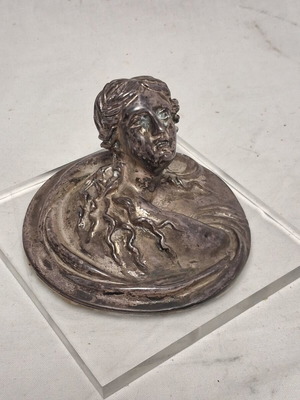 Vintage Silver Plated Presse-Papier Art Nouveau on Plexiglass Base
