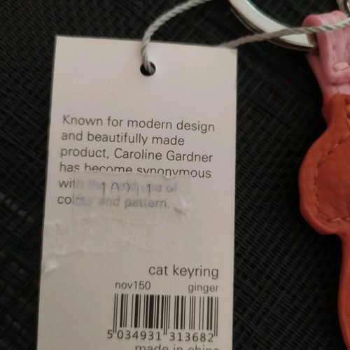 Caroline Gardner Cat Keychain new, orange leatherette