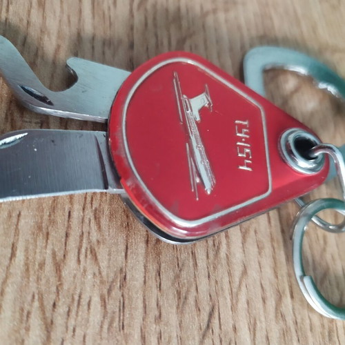 Vintage Soviet Union Tu 154 keychain with knife and bottle opener