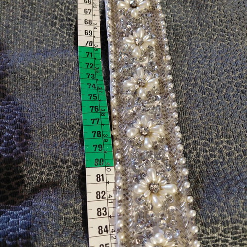 Handmade embroidered bridal belt like new, pearls and crystals
