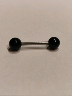 Barbell earring like new, surgical steel with black balls