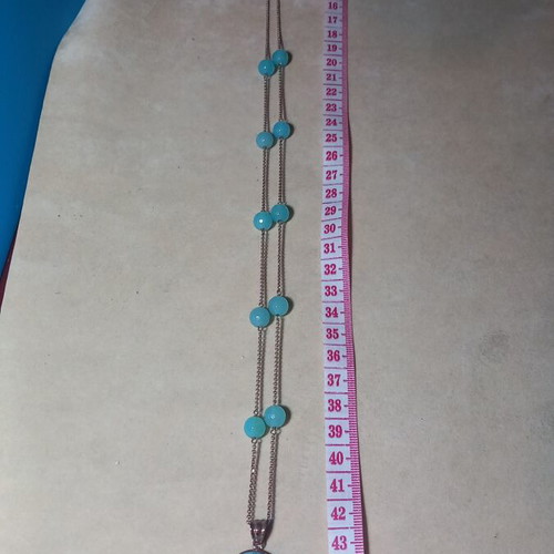 Oxette Long Silver Necklace 84cm with Amazonite Stones new