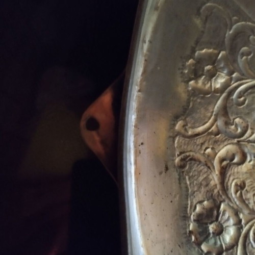 Carved decorative tray like new with hanger and copper plating
