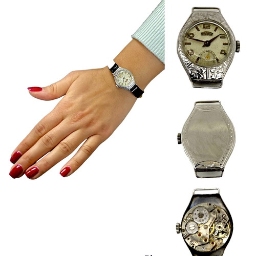 Technos vintage 18k mechanical watch with handmade engraving