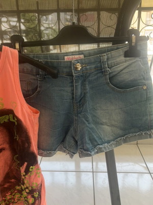 Girls' set like new, denim shorts and coral top by Mini Angel Baby and Losan