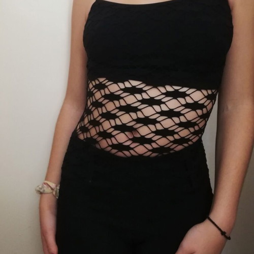 Spaghetti strap top semi-transparent mesh type new, black, size S