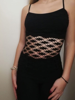 Spaghetti strap top semi-transparent mesh type new, black, size S