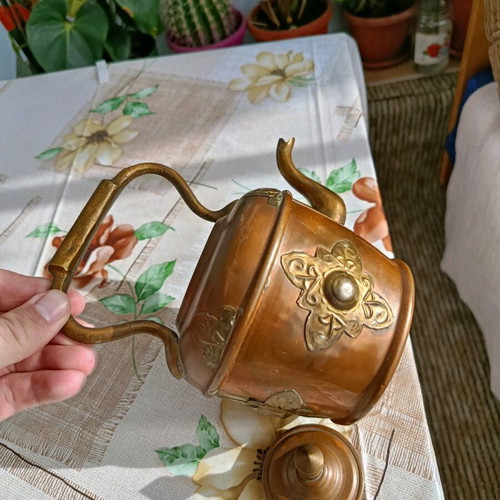 French teapot used with vintage brass decoration