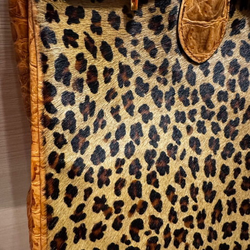 Leather large handbag new with camel animal print