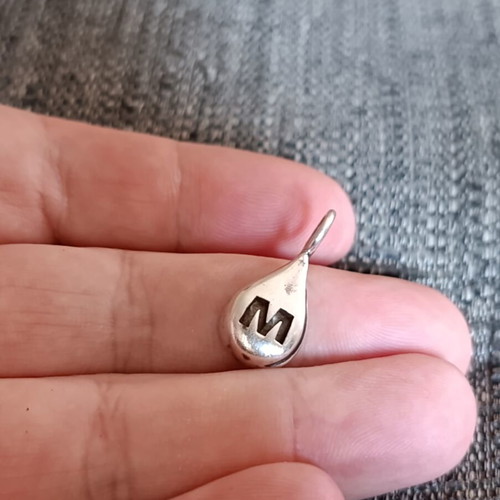 Silver handmade drop pendant with monogram, solid 950