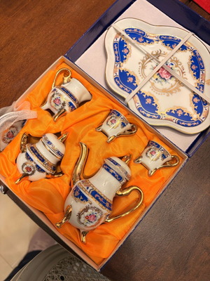 Collectible Limoges mini tea set porcelain blue and gold new