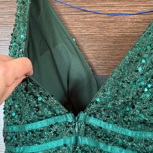Evening dress dark green with sequins and transparency size L new unworn