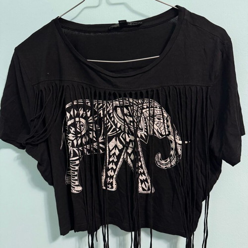 Crop Top Tally Weijl used with fringes and elephant print black, size S