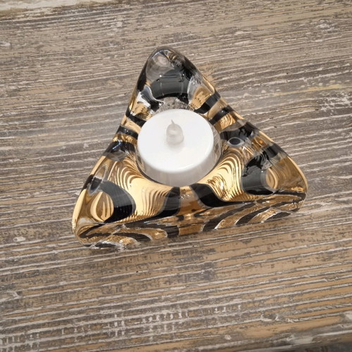 Costa Boda candle holder used, crystal black gold for tealight