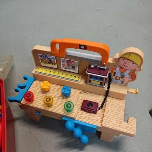 Children's toolbox with various tools like new and gift Bob the Builder workbench