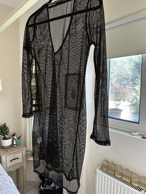 Beach dress with black and gold thread, like new