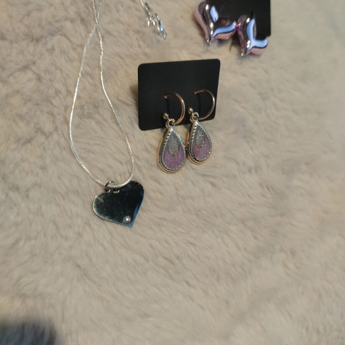 Mystery Summer Box 7 Earrings with Pink Glitter Drops and Steel Hearts