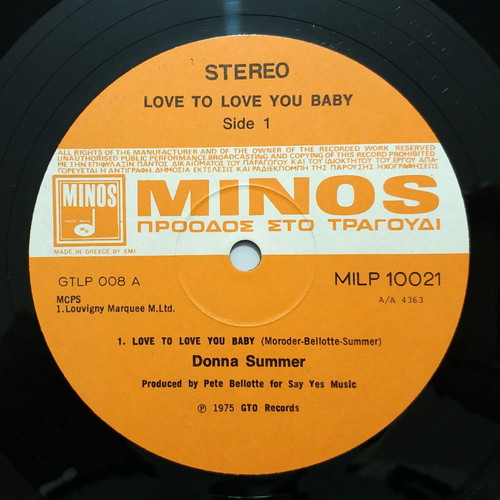 Donna Summer Love To Love Baby vinyl record used, 1975
