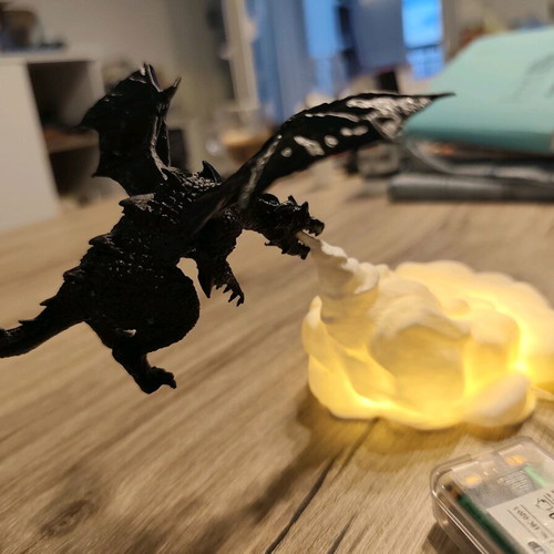 LED Dragon Lamp 3D Printed with Flame Effect New