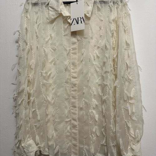 Zara women's semi-transparent shirt with feather effect, new, size L