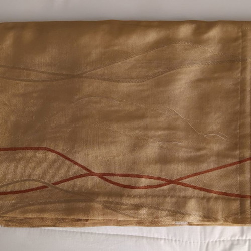 Curtain and Roman blind used, gold with ecru details