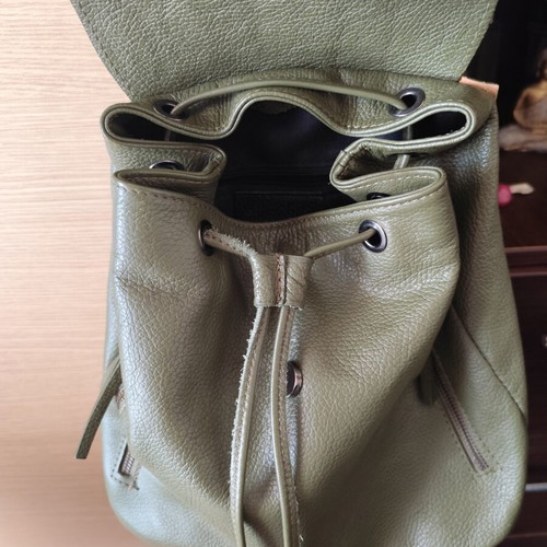 Italian medium leather backpack, soft green leather