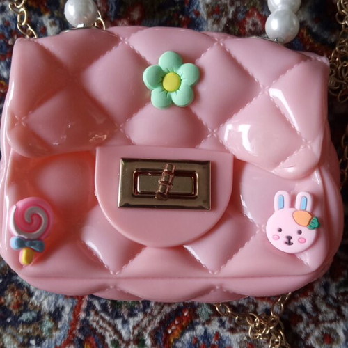 Children's silicone bag with pearls and designs used, pink