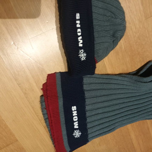 Hat and scarf used, gray, worn minimally
