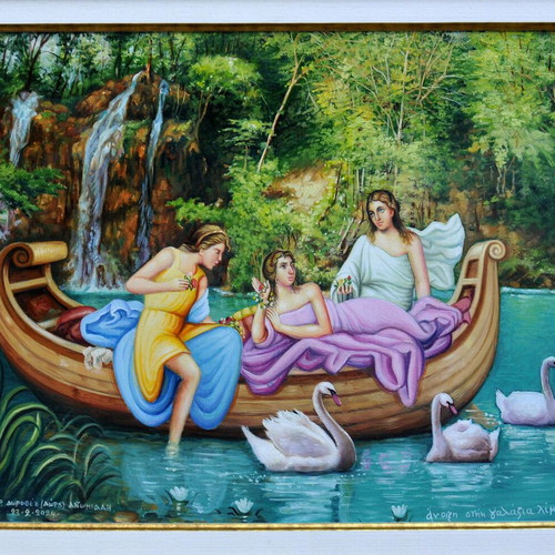 Spring in the Blue Lake Oil Painting by Dorotheos Antoniadis made to order