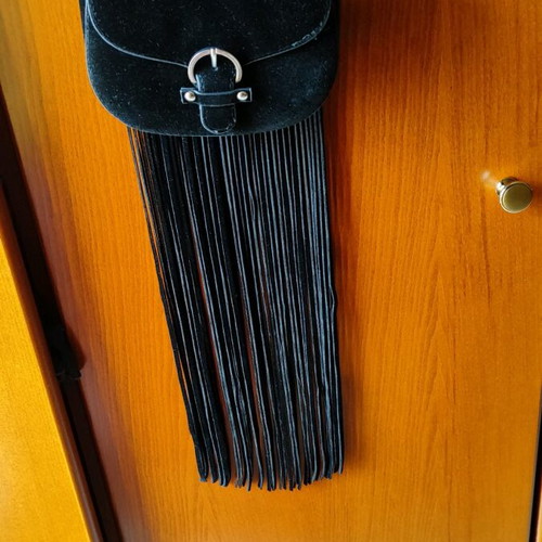 Black velvet crossbody bag with fringes like new