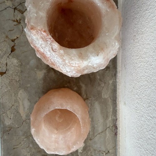 Set of 2 Himalayan pink salt candle holders