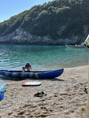 Canoe like new with paddles, 3 seats, blue plastic