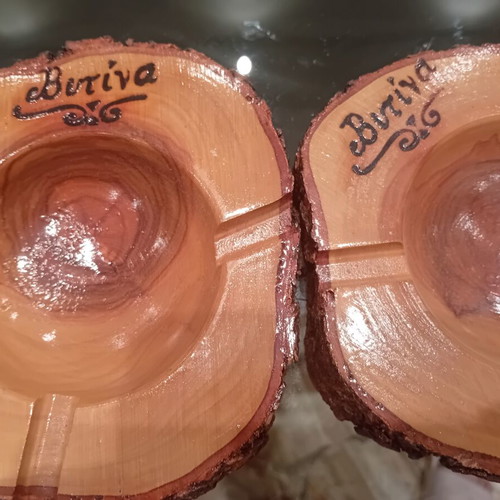 Handmade wooden ashtray set from Peloponnese tree trunk