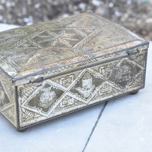 Vintage carved metal tobacco box used with rich decoration