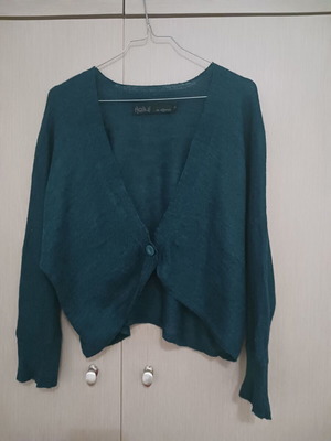 Heimi wool cardigan used, size M, petrol color