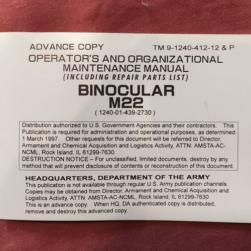 Instruction and maintenance manual for USA binoculars M22 new