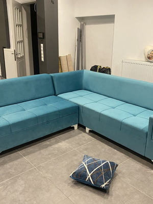 Corner sofa new with storage and convertible double bed, 2.68x2.30 m