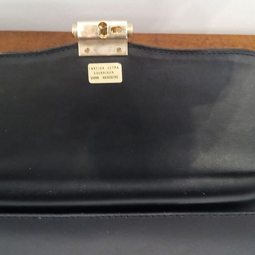 Envelope bag black genuine leather 14x28 cm used with plastic paint stain