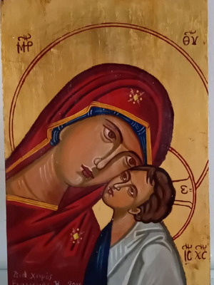 Icon Panagia Glykofilousa new with gold leaf